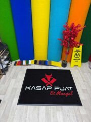 Kasap Fuat için özel tasarlanmış logolu kapı önü paspas, hijyenik ve dayanıklı tasarım