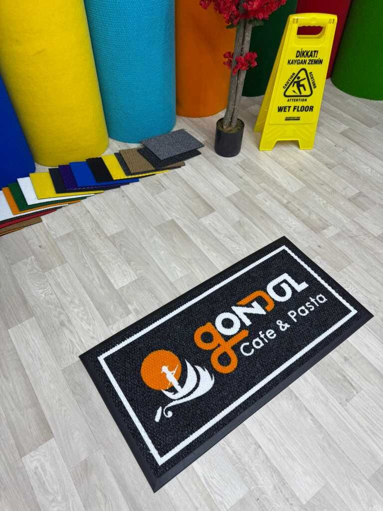 Cafe ve Restaurant Logolu Siyah Halı Paspas - Paspas Time